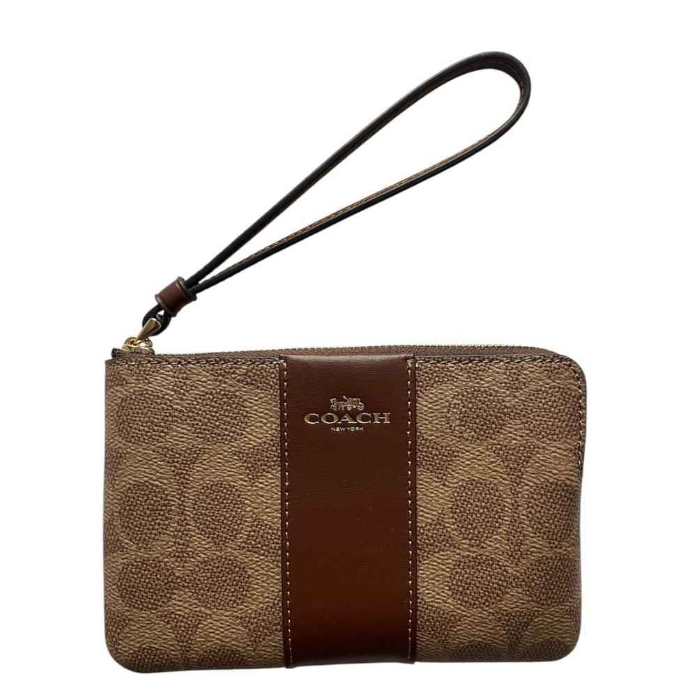 Brand New Coach Outlet Corner Zip Wristlet in Signature Canvas with Strap
